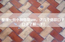 整理一份小额借款3000，这几个借款口子口子了解一下！