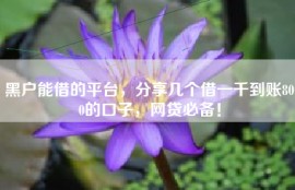 黑户能借的平台，分享几个借一千到账800的口子，网贷必备！