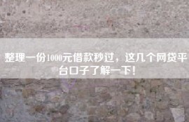 整理一份1000元借款秒过，这几个网贷平台口子了解一下！
