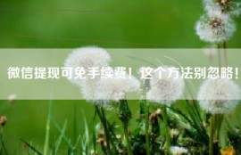 微信提现可免手续费！这个方法别忽略！