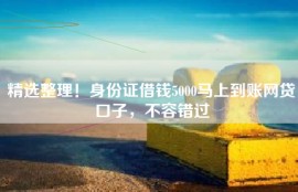 精选整理！身份证借钱5000马上到账网贷口子，不容错过