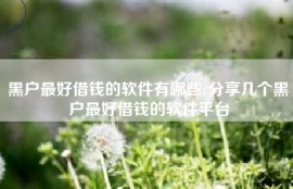 黑户最好借钱的软件有哪些?分享几个黑户最好借钱的软件平台