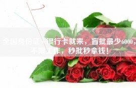 全国身份证+银行卡就来，盲批最少6000，不限工作，秒批秒拿钱！