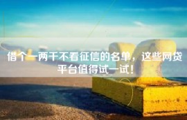 借个一两千不看征信的名单，这些网贷平台值得试一试！