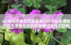 2022借钱不查征信容易通过的平台有哪些？几个不看征信的容易通过立马下款的口子