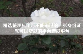 精选整理！千万不能错过的一张身份证就可以贷款的平台借款平台
