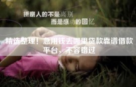 精选整理！急用钱去哪里贷款靠谱借款平台，不容错过