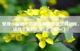 整理一份借一万块钱哪里好借立马到账，这几个贷款app口子了解一下！