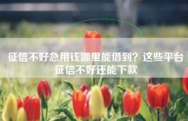 征信不好急用钱哪里能借到？这些平台征信不好还能下款