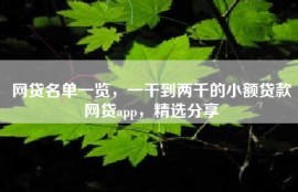 网贷名单一览，一千到两千的小额贷款网贷app，精选分享