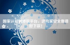 国家认证的借款平台，这几家安全靠谱好下款！