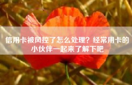 信用卡被风控了怎么处理？经常用卡的小伙伴一起来了解下吧
