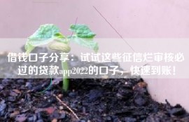 借钱口子分享：试试这些征信烂审核必过的贷款app2022的口子，快速到账！