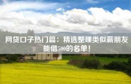 网贷口子热门篇：精选整理类似薪朋友能借500的名单！
