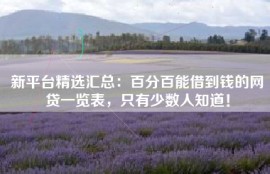 新平台精选汇总：百分百能借到钱的网贷一览表，只有少数人知道！