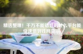 精选整理！千万不能错过的什么平台能快速借到钱网贷app