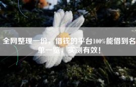 全网整理一份，借钱的平台100%能借到名单一览，实测有效！