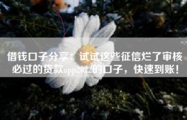 借钱口子分享：试试这些征信烂了审核必过的贷款app2022的口子，快速到账！