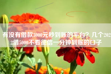 有没有借款3000元秒到账的平台？几个2022借5000不看征信一分钟到账的口子