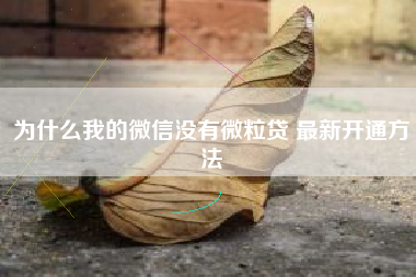 为什么我的微信没有微粒贷 最新开通方法