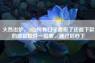 火热出炉，2022所有口子都拒了还能下款的贷款软件一览表，通过后秒下