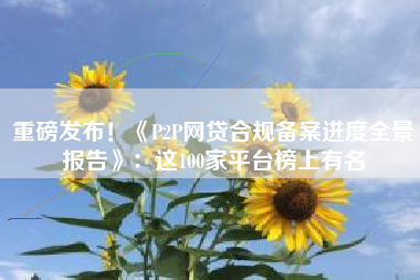 重磅发布！《P2P网贷合规备案进度全景报告》：这100家平台榜上有名