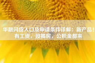 华融闪贷入口及申请条件详解：新产品！有工资，按揭房，公积金都来