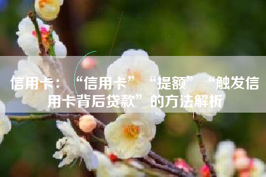 信用卡：“信用卡”“提额”“触发信用卡背后贷款”的方法解析
