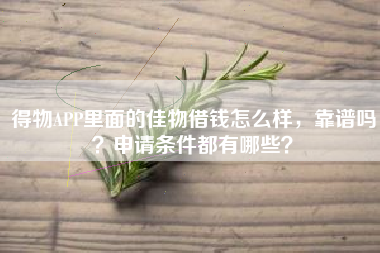 得物APP里面的佳物借钱怎么样，靠谱吗？申请条件都有哪些？