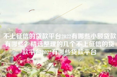 不上征信的贷款平台2022有哪些小额贷款有哪些？精选整理的几个不上征信的贷款平台2022有哪些贷款平台
