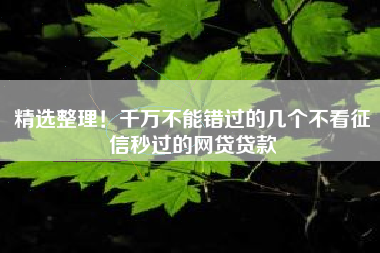 精选整理！千万不能错过的几个不看征信秒过的网贷贷款