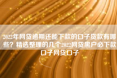 2022年网贷逾期还能下款的口子贷款有哪些？精选整理的几个2022网贷黑户必下款口子网贷口子