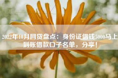 2022年10月网贷盘点：身份证借钱5000马上到账借款口子名单，分享！