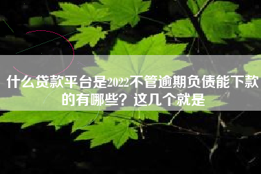 什么贷款平台是2022不管逾期负债能下款的有哪些？这几个就是