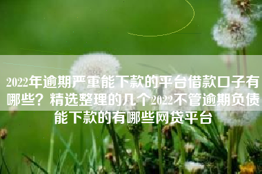 2022年逾期严重能下款的平台借款口子有哪些？精选整理的几个2022不管逾期负债能下款的有哪些网贷平台