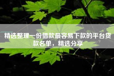 精选整理一份借款最容易下款的平台贷款名单，精选分享