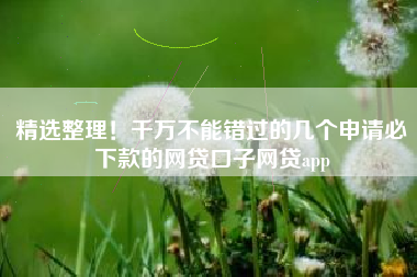 精选整理！千万不能错过的几个申请必下款的网贷口子网贷app
