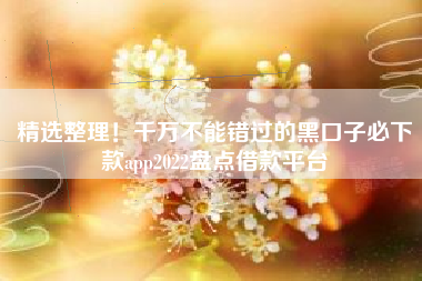 精选整理！千万不能错过的黑口子必下款app2022盘点借款平台