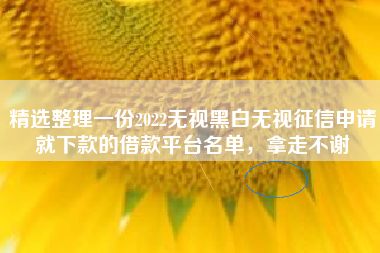 精选整理一份2022无视黑白无视征信申请就下款的借款平台名单，拿走不谢