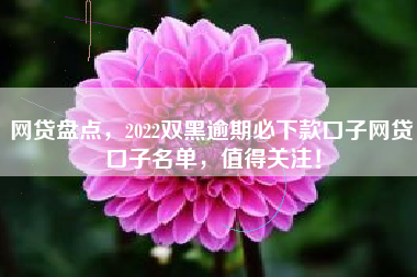 网贷盘点，2022双黑逾期必下款口子网贷口子名单，值得关注！