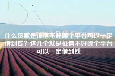 什么贷款是征信不好哪个平台可以一定借到钱？这几个就是征信不好哪个平台可以一定借到钱