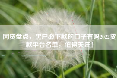 网贷盘点，黑户必下款的口子有吗2022贷款平台名单，值得关注！