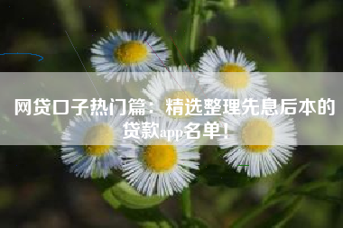 网贷口子热门篇：精选整理先息后本的贷款app名单！