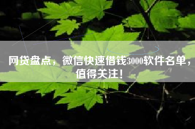 网贷盘点，微信快速借钱3000软件名单，值得关注！