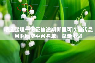 精选整理一份征信逾期哪里可以借钱急用啊网贷平台名单，拿走不谢
