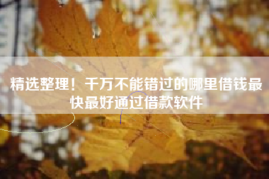 精选整理！千万不能错过的哪里借钱最快最好通过借款软件