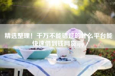 精选整理！千万不能错过的什么平台能快速借到钱网贷app
