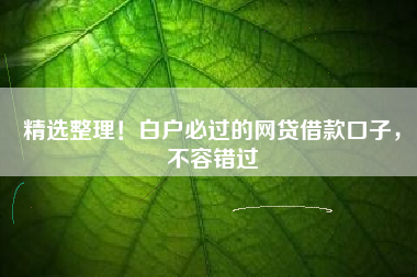 精选整理！白户必过的网贷借款口子，不容错过