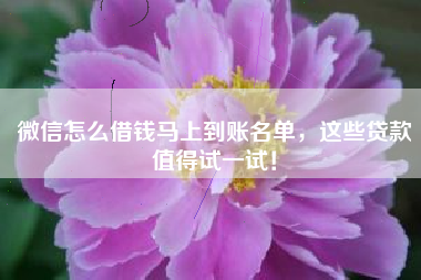 微信怎么借钱马上到账名单，这些贷款值得试一试！