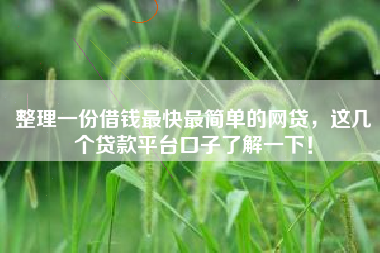 整理一份借钱最快最简单的网贷，这几个贷款平台口子了解一下！
